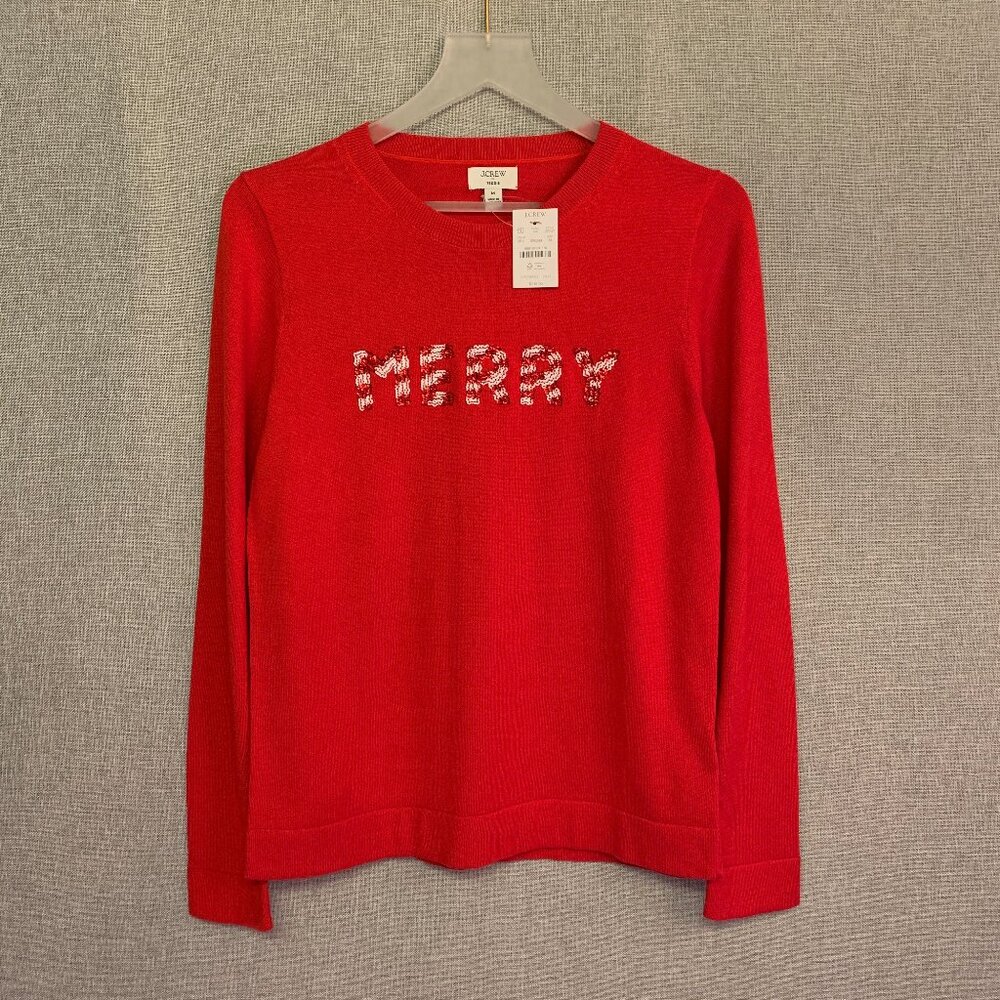 Sale Now - J.Crew Teddie sweater Sequenced "merry" color red - NWT